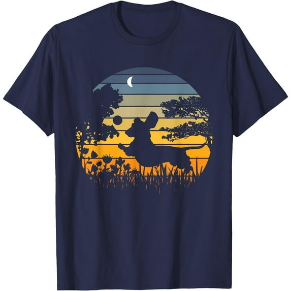 Dachshund Wiener Dog Sunset Garden Nature Lover Unisex T-Shirt for Men Women Kids,Navy Color,Size L