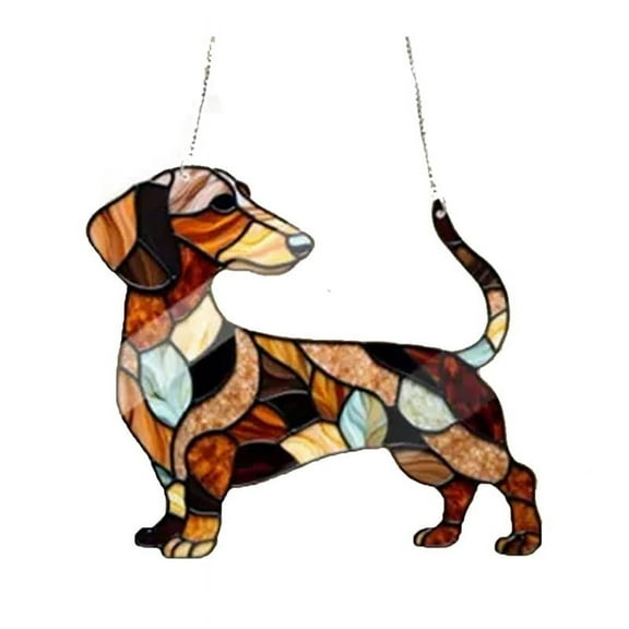Dachshund Window Hanging Sun Catchers Indoor Outdoor Dog Stain Glass Ornament 9CM