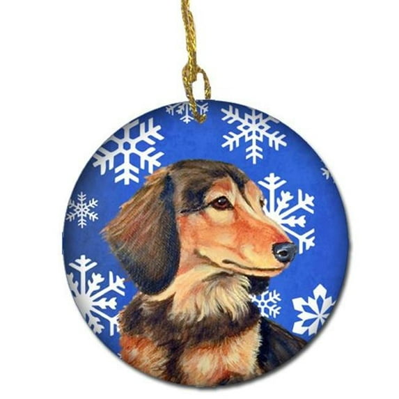 Dachshund Winter Snowflake Holiday Ceramic Ornament