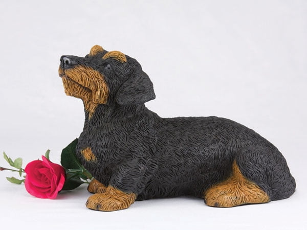 Dachshund Wirehaired Black and Tan Cremation Pet Urn for a Dog Memorial in remembrance of your beloved family pet