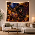 thumbnail image 1 of Dachshund in Witch Hat with Halloween Neighborhood Scene, Cozy Illustration for Dog Lovers, Fantasy Decor, Halloween Gift, Tapestry Wall Hanging for Living Room and Bedroom, 1 of 7