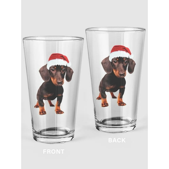 Dachshund With Christmas Hat Pint Glass -SPIdeals Designs, 16 oz Transparent Glass