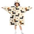 thumbnail image 1 of Dachshund and Bone Beige Pattern Lamb Fleece Blanket Hoodies for Teens ,Teens Oversize Sherpa Wearable Hooded Blanket Sweatshirt with Super Pockets, 1 of 6