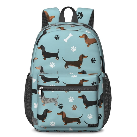 Dachshund and Bone Blue Pattern 17" School Backpacks for Teens,Waterproof Oxford Fabric,S-Shape Padded Straps for School,Travel,Hiking,Camping