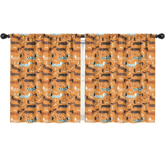 Dachshund and Bone Orange Pattern Insulated Teens Curtains Set Of 2, Bedroom Essentials, Toddler Room Decor 52"x63"