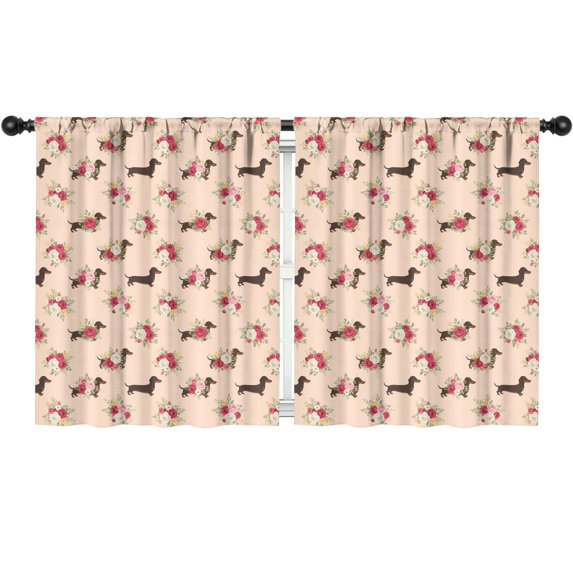 Dachshund and Floral Pink Pattern Insulated Teens Curtains Set Of 2, Bedroom Essentials, Toddler Room Decor 52x63in(132x160cm)