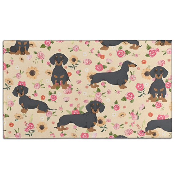Dachshund and Flower Door Rugs,Washable Non Slip Door Mats Indoor,Decorative Door Mats,Entry Mat Indoor for Entrance,Bedroom,Kitchen,Bathroom,17"x30"