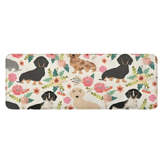 Dachshund and Flower Kitchen Rug Mat,Kitchen Runner Rugs Non Skid Washable,Decorative Kitchen Floor Mats for Kitchen,Sink,Laundry,17"x47.2"