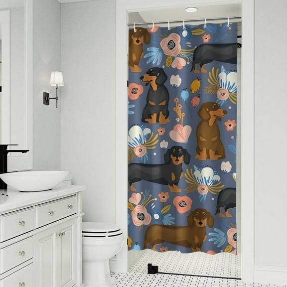 Dachshund and Flower Shower Curtain 36"x72" ,Bathroom Decorative Shower Curtains Set with 12 Hooks,Modern Waterproof Washable Shower Curtain