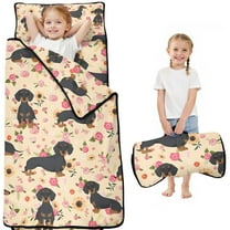 Dachshund and Flower Toddler Nap Mats for Kids Preschool,Sleeping Mat Bag or Kids,Toddler Sleeping Bag,Toddler Nap Mat or Daycare