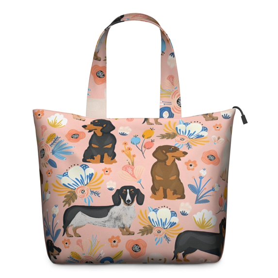 Dachshund and Flower Travel Tote Bags for Women Carry On,Large Weekender Bags for Women Travel,Multi Functional Duffle Bag for Work,Shopping,Sports