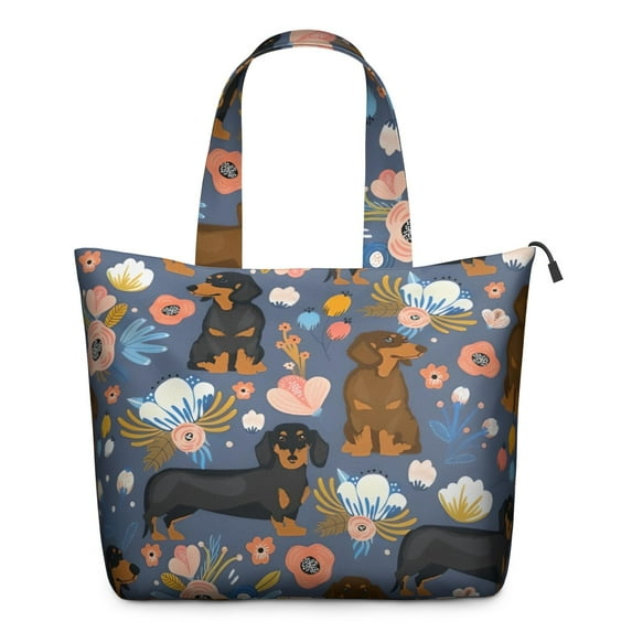 Dachshund and Flower Travel Tote Bags for Women Carry On,Large Weekender Bags for Women Travel,Multi Functional Duffle Bag for Work,Shopping,Sports