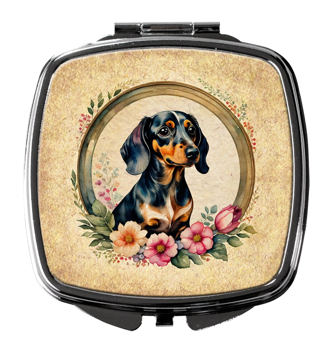 Dachshund and Flowers Compact Mirror 2.75 in x 3 in