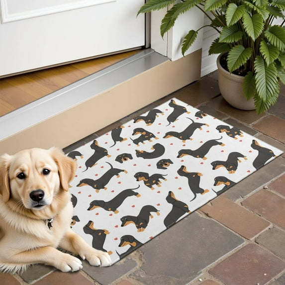 Dachshund and Heart Door Rugs,Washable Non Slip Door Mats Indoor,Decorative Door Mats,Entry Mat Indoor for Entrance,Bedroom,Kitchen,Bathroom,16"x24"