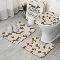 Dachshund and Paws Bathroom Rugs Sets 3 Piece,Toilet Cover Set,Absorbent Non Slip Bathroom Mats Sets with U-Shaped Contour Rug Toilet Rug Set
