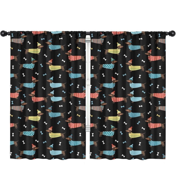 Dachshund and Sweater Black Pattern Insulated Teens Curtains Set Of 2, Bedroom Essentials, Toddler Room Decor 52"x84"