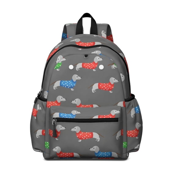Dachshund and Sweater Gray Pattern Backpack for School, Cute School Bag with Adjustable Shoulder Straps and Padded Back, 13.4"x11"x4.7"