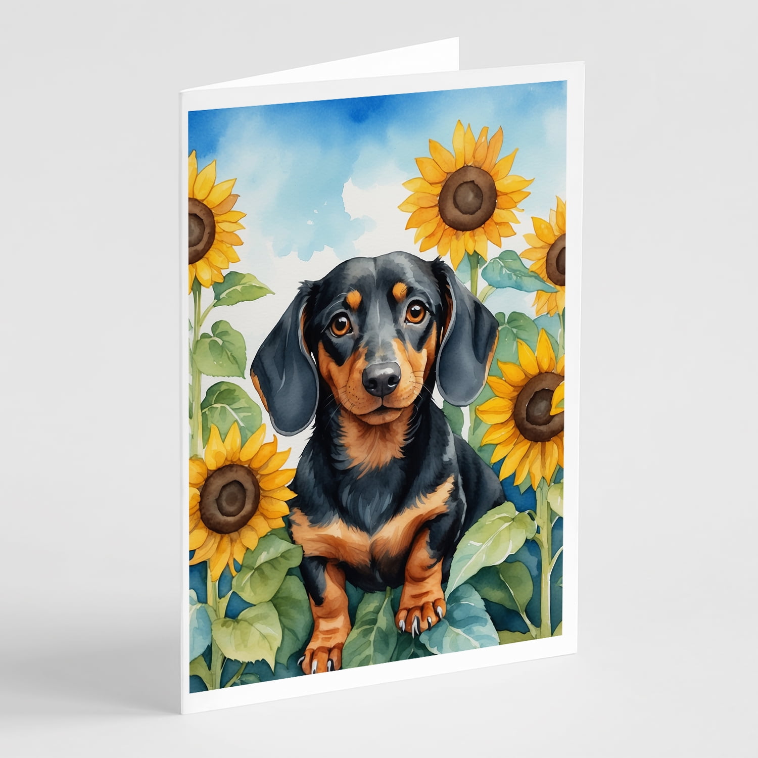 Dachshund in Sunflowers Greeting Cards Pack of 8 7 in x 5 in