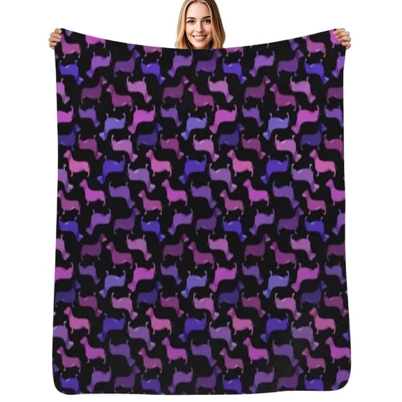 Dachshund, lavender, rose and fuchsia Flannel Blankets Soft Warm Throw Blanket Autumn Camping Bedroom Aesthetic Bedspread