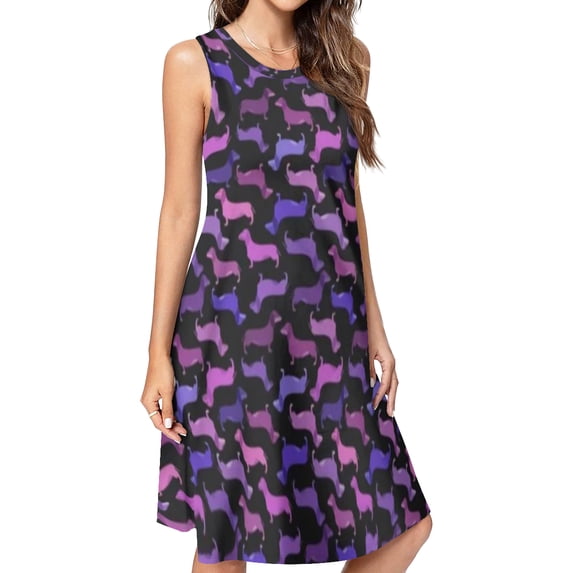 Dachshund, lavender, rose and fuchsia Spring Summer Dresses for Women Fashion T-shirt Dress Casual Sleeveless Loose Sundress with Pockets