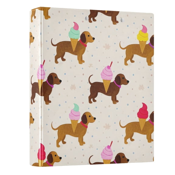 Dachshund with Ice Cream Hardcover 3 Ring Binder 1.5” Round Rings Letter Size Paper Pockets for School Office Supplies