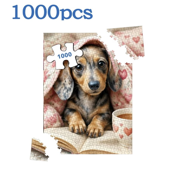 Dachshund with Open Book Vertical Puzzle for Adults, 2D Flat 19.6*29.4 Inch 1000 Piece Jigsaw Puzzle, Cozy Reading Art, Home Decor & Pet Lover Gift