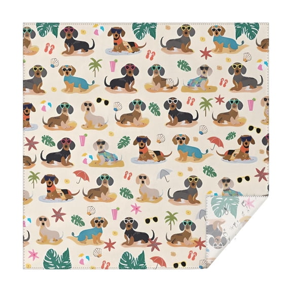 Dachshunds on the Beach Square Tablecloth,Waterproof Square Table Cover,Wipeable Spillproof Washable Table Cover for Home Kitchen Party Decor 42"X42"(107x107cm)