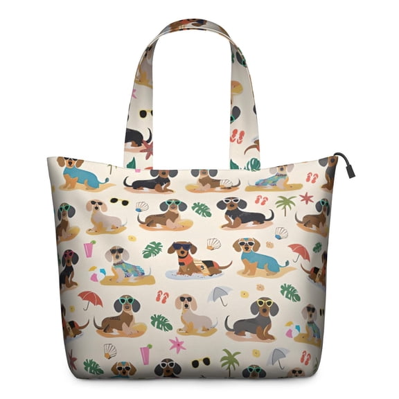 Dachshunds on the Beach Travel Tote Bags for Women Carry On,Large Weekender Bags for Women Travel,Multi Functional Duffle Bag for Work,Shopping,Sports