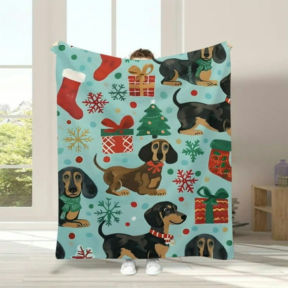 Dachshunds, Christmas stockings, Naive art Holiday Home Decor Blanket Exquisite gifts for Couch, Sofa, Bed, Winter Blanket