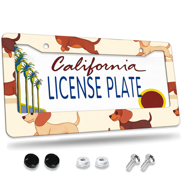 Dachshunds Designs Aluminum License Plate Frame, License Plate Cover for Car Decorative Parts, Rust-Proof Weather-Proof Suitable for All Vehicles 12 "X 6"