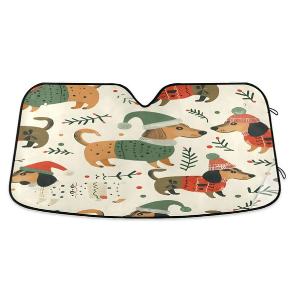 Dachshunds Dog with Sweater and Hat Car Windshield Sun Shade Foldable Car Front Window Visor Heat and UV Protection 55x27.6
