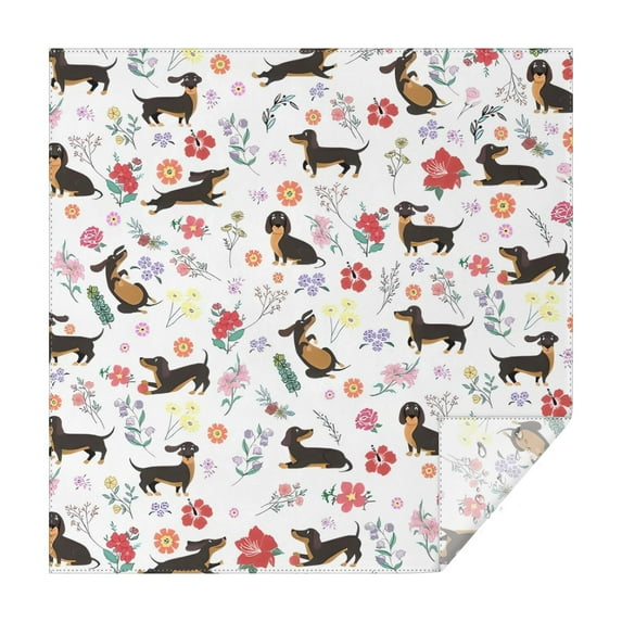 Dachshunds with Flowers Square Tablecloth,Waterproof Square Table Cover,Wipeable Spillproof Washable Table Cover for Home Kitchen Party Decor 42"X42"(107x107cm)