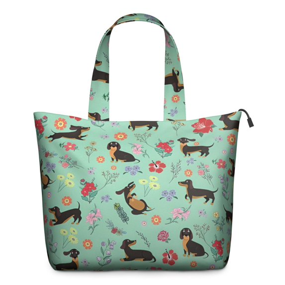 Dachshunds and Pioneer Flower Travel Tote Bags for Women Carry On,Large Weekender Bags for Women Travel,Multi Functional Duffle Bag for Work,Shopping,Sports