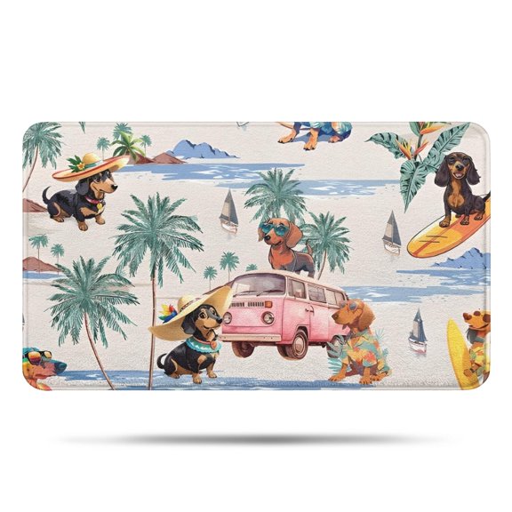 Dachshunds Tropical Beach Bathroom Rugs Mat,Non Slip Microfiber Bathroom Rug,Rubber Backing,Soft Bathroom Mats for Bathroom Floor,Tub and Shower,17x30in(43x75cm)