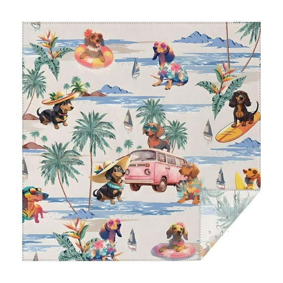Dachshunds Tropical Beach Square Tablecloth,Waterproof Square Table Cover,Wipeable Spillproof Washable Table Cover for Home Kitchen Party Decor 52"x52"(132x132cm)