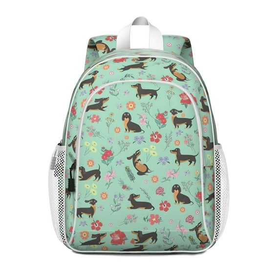 Dachshunds and Flowers Backpack for School,Cute School Bag,Schoolbag with Adjustable Shoulder Straps & Padded Back,15"x11.42"x5.5"