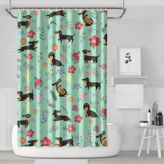 Dachshunds and Pioneer Flower Shower Curtain 72"x72" ,Bathroom Decorative Shower Curtains Set with 12 Hooks,Modern Waterproof Washable Shower Curtain