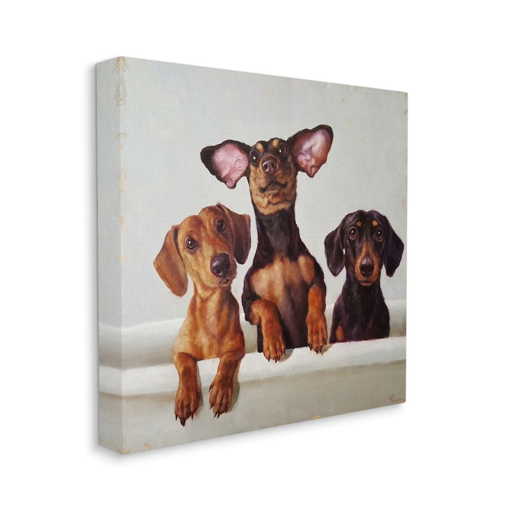 Dachshunds in the Tub Pet Dog Bathroom Painting Animals & Insects Gallery-Wrapped Canvas Print Wall Art, 17x17