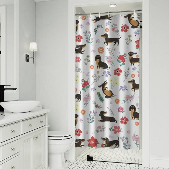 Dachshunds with Flowers Shower Curtain 36"x72" ,Bathroom Decorative Shower Curtains Set with 12 Hooks,Modern Waterproof Washable Shower Curtain