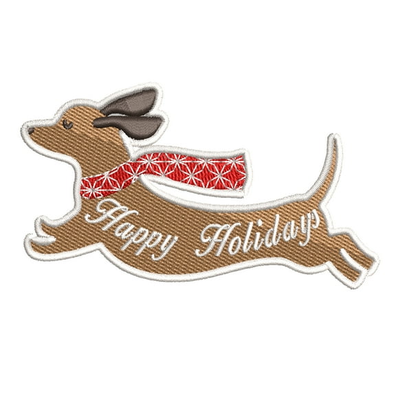 Dachsund Happy Holidays Embroidered DIY Iron on or Sew-on Decorative Patch Badge Emblem Appliques Holiday Stocking Christmas Series