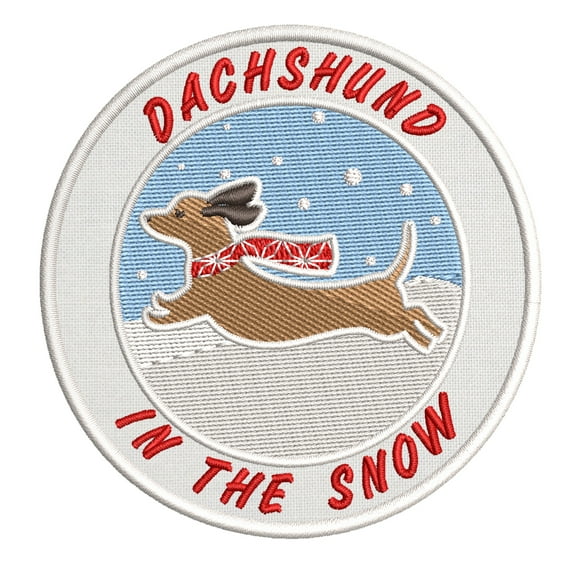 Dachsund In The Snow Embroidered DIY Iron on or Sew-on Decorative Patch Badge Emblem Appliques Holiday Stocking Christmas Series