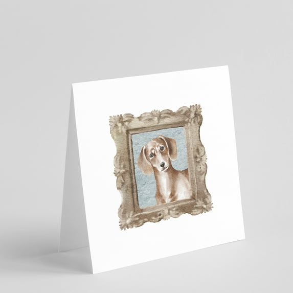 Dachsund Shorthaired Front View Square Greeting Cards and Envelopes Pack of 8 5 in x 5 in