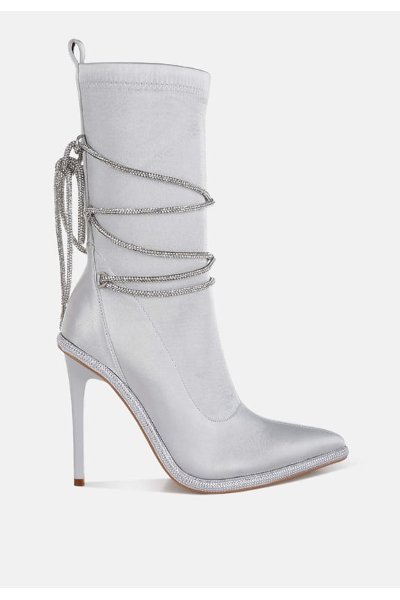 Dacia Rhinestones Strap Satin Calf Boots