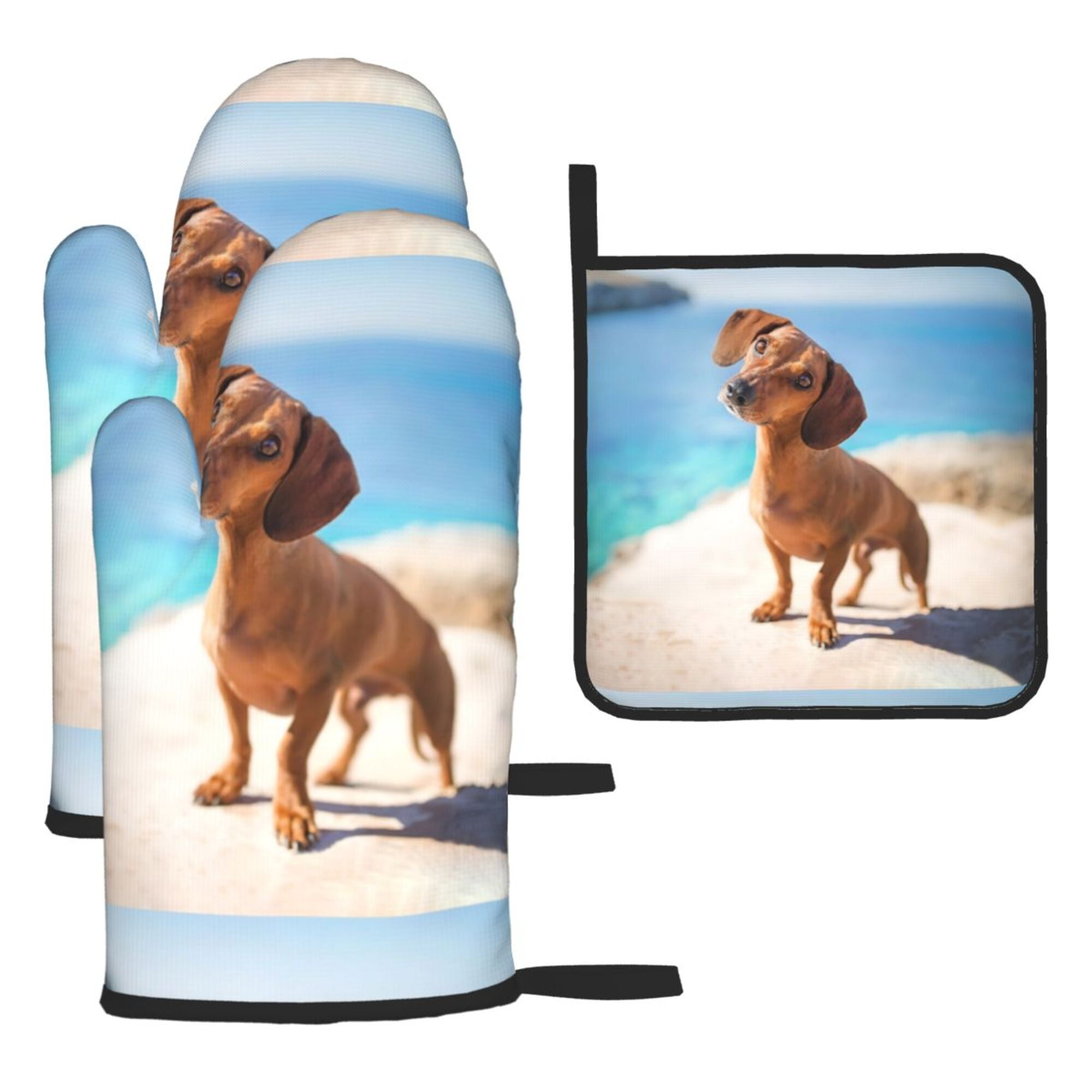 Dackel Hunddachshund dog Oven Gloves, Pot Clamp Set, Non slip and