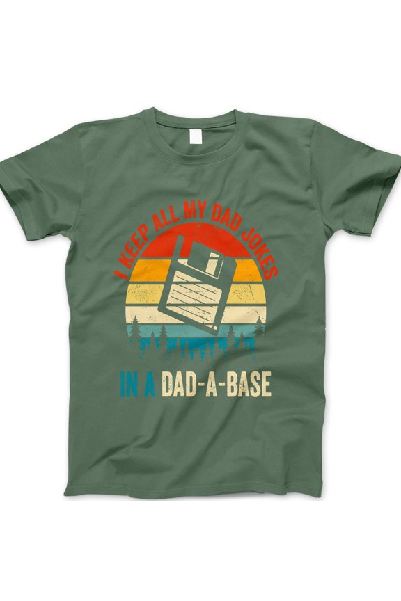 Dad-A-Base T-Shirt – Funny Tech Dad Joke Tee with Floppy Disk Graphic – Retro Style Father’s Day Gift for Programmer, Geek or Nerd Dad