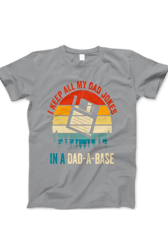 Dad-A-Base T-Shirt – Funny Tech Dad Joke Tee with Floppy Disk Graphic – Retro Style Father’s Day Gift for Programmer, Geek or Nerd Dad