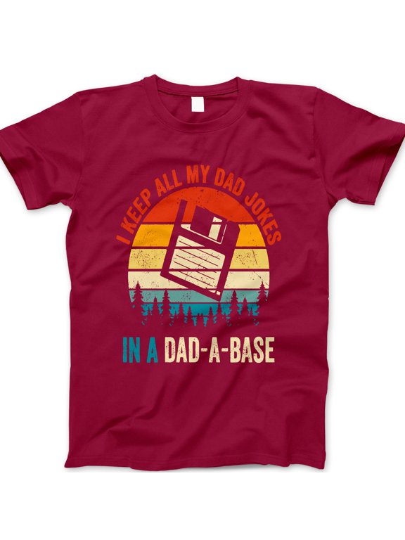 Dad-A-Base T-Shirt – Funny Tech Dad Joke Tee with Floppy Disk Graphic – Retro Style Father’s Day Gift for Programmer, Geek or Nerd Dad