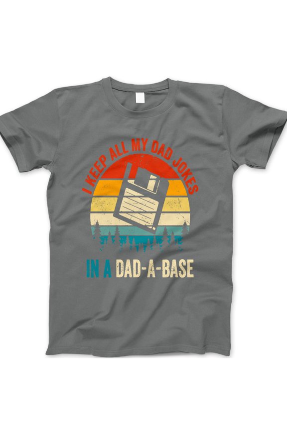 Dad-A-Base T-Shirt – Funny Tech Dad Joke Tee with Floppy Disk Graphic – Retro Style Father’s Day Gift for Programmer, Geek or Nerd Dad