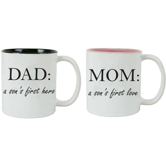 Dad: A Son's First Hero - Mom: a Son's First Love - 11-Ounce White Sublimation Ceramic Coffee Parents Mug Set