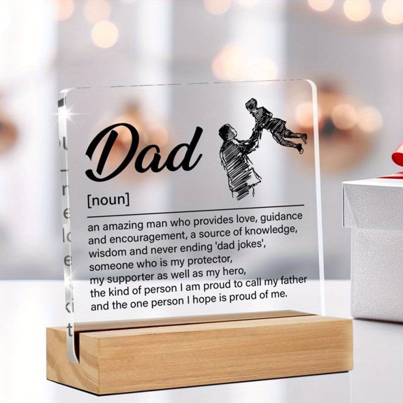 Dad Acrylic Desk Sign - 4X4 Inch Bohemian Style Heartfelt Father'S Day Birthday Christmas Gift From Daughter Son -Style Home Office Decor Sentimental Keepsake Decorative Plaque Family Keepsake